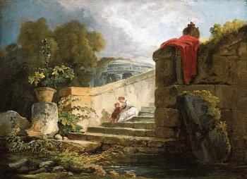 Hubert Robert : A Scene in the Grounds of the Villa Farnese Rome